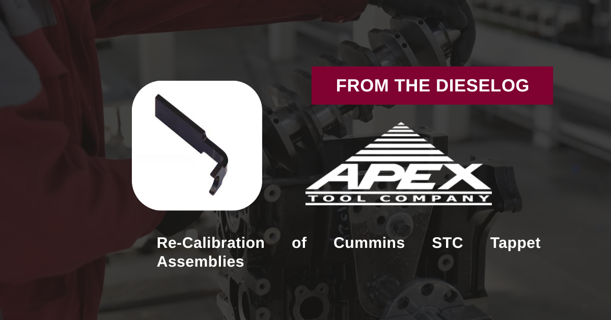 Step-by-step close up layout of a specialty heavy diesel overhead mechanical adjustment tool resting flat inside a workshop pan
